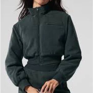 Alo yoga polar fleece cropped wintry mix jacket color charcoal green